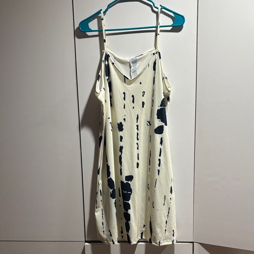 SHEIN Cream and Blue Strappy Dress